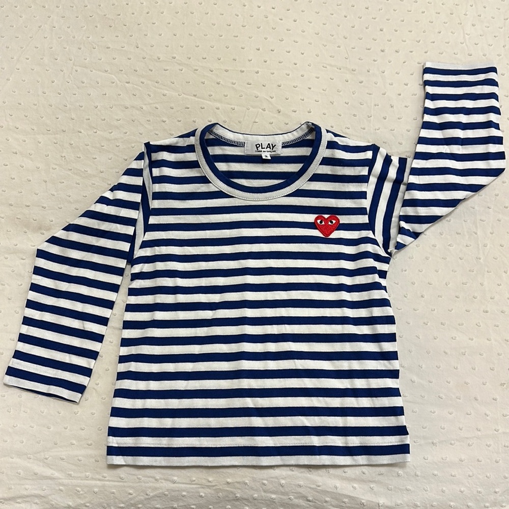 Comme des Garçons kids size 2 striped shirt with classic heart